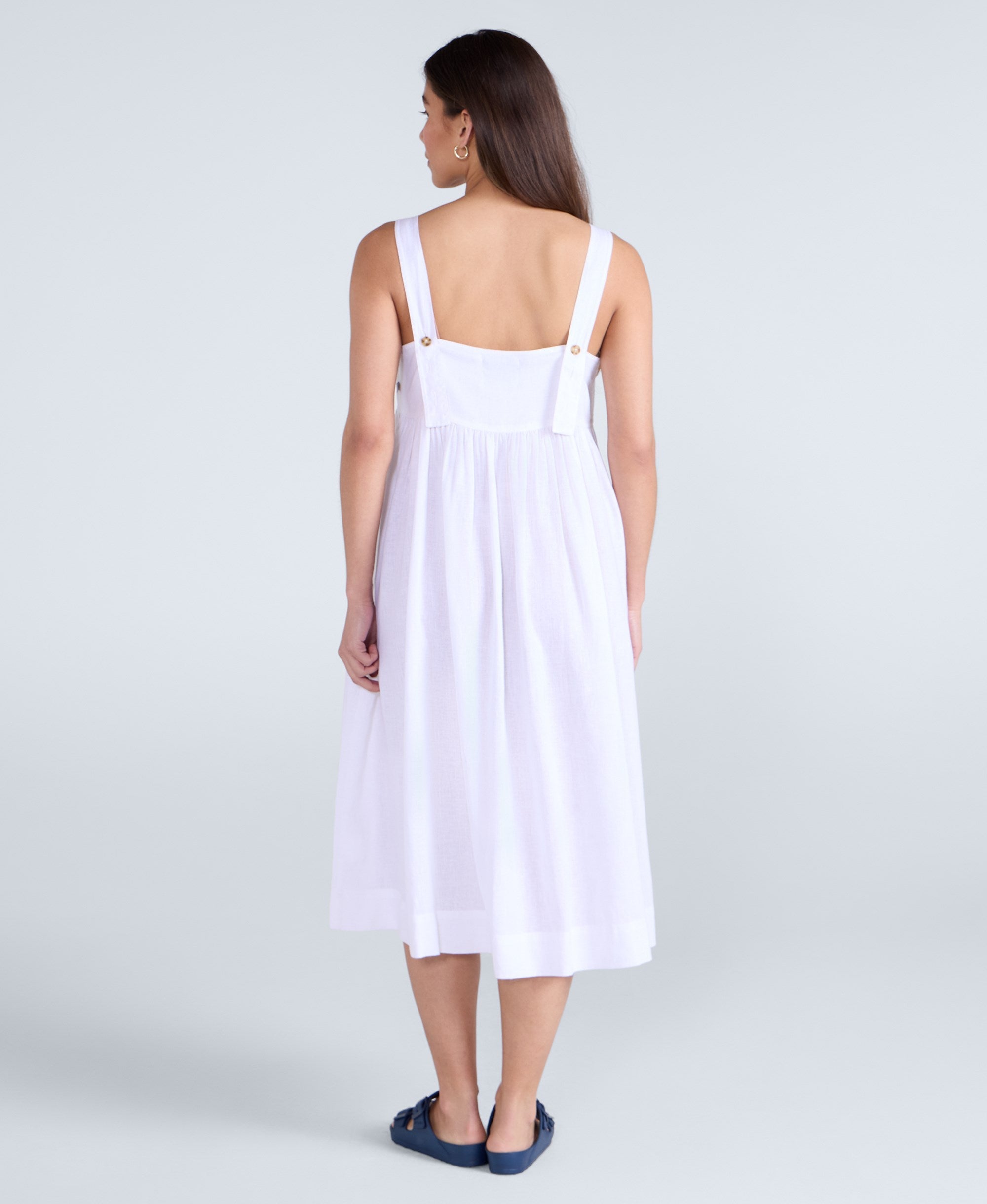 Linen Womens Midi Dress - White