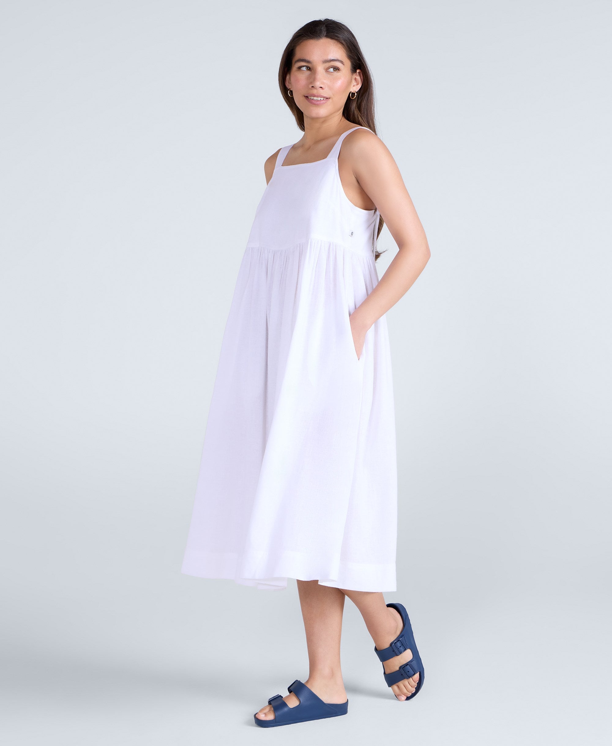 Linen Womens Midi Dress - White
