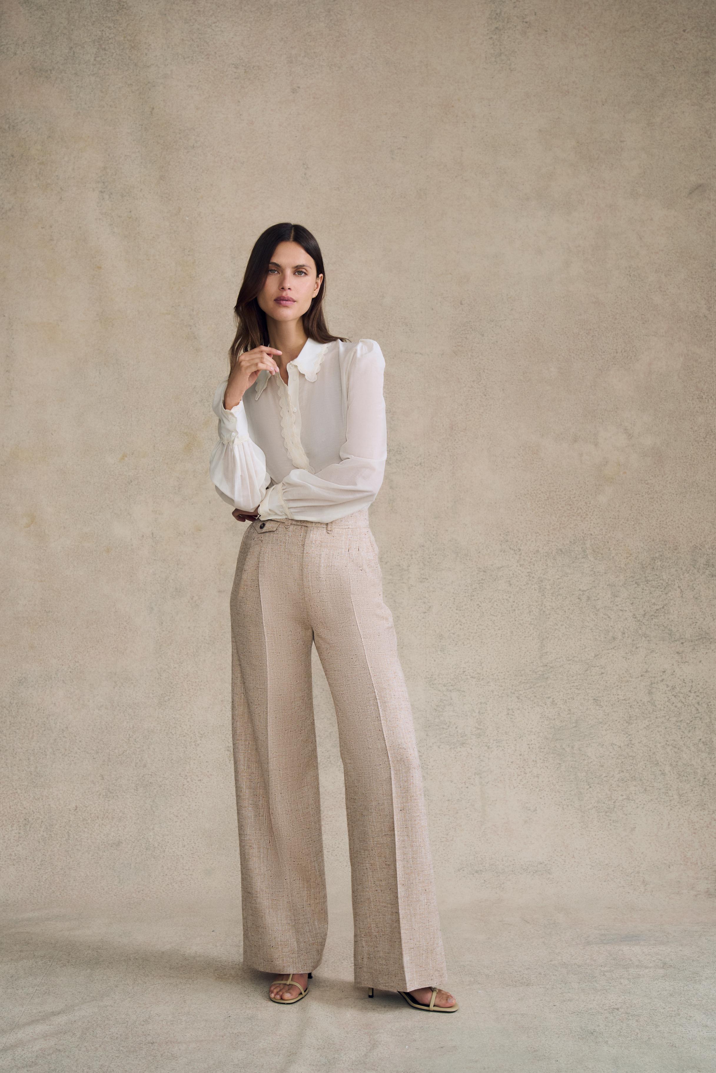 Wide Leg Trouser in Wool Silk