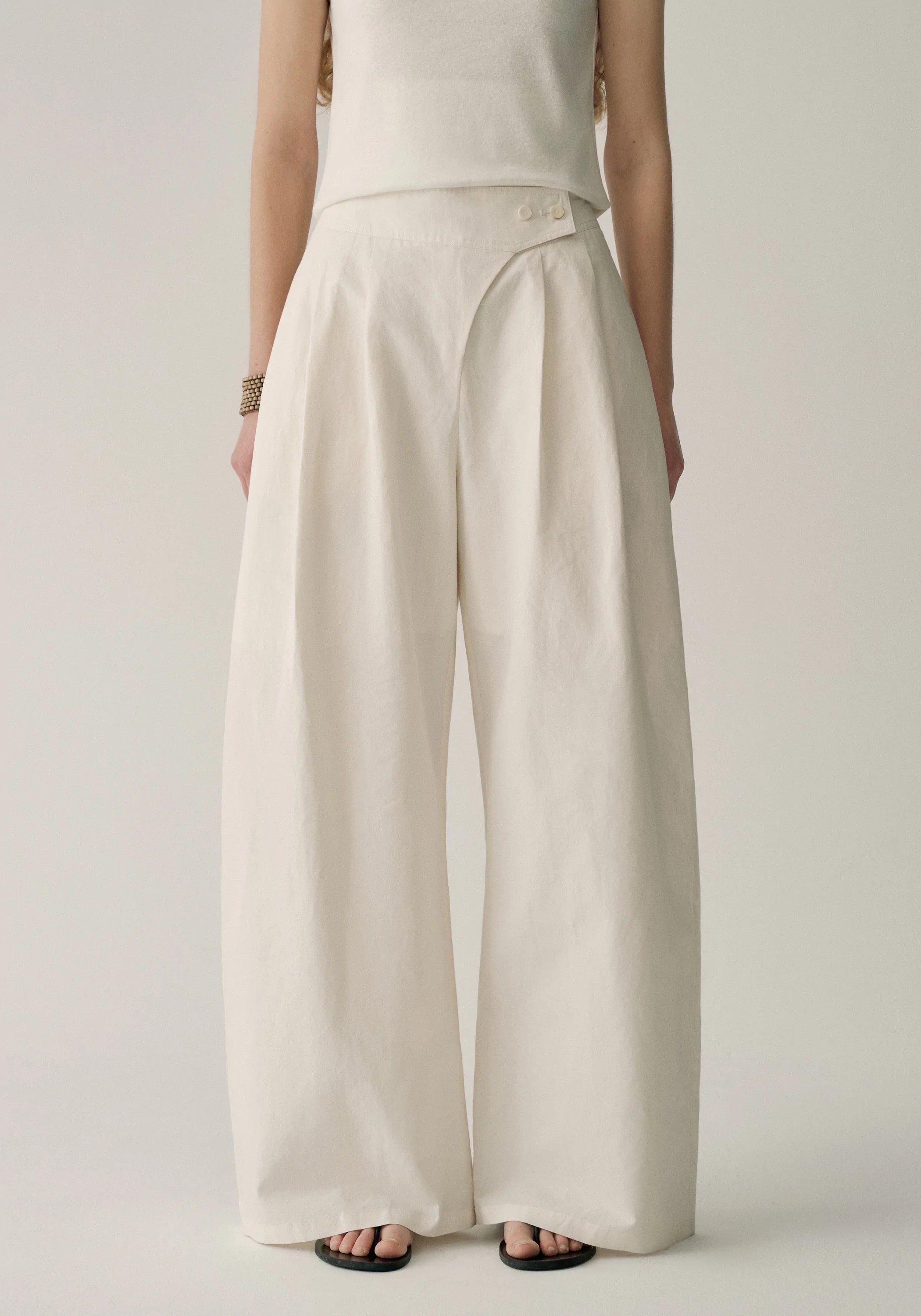 Asymmetric Cotton-linen Pants
