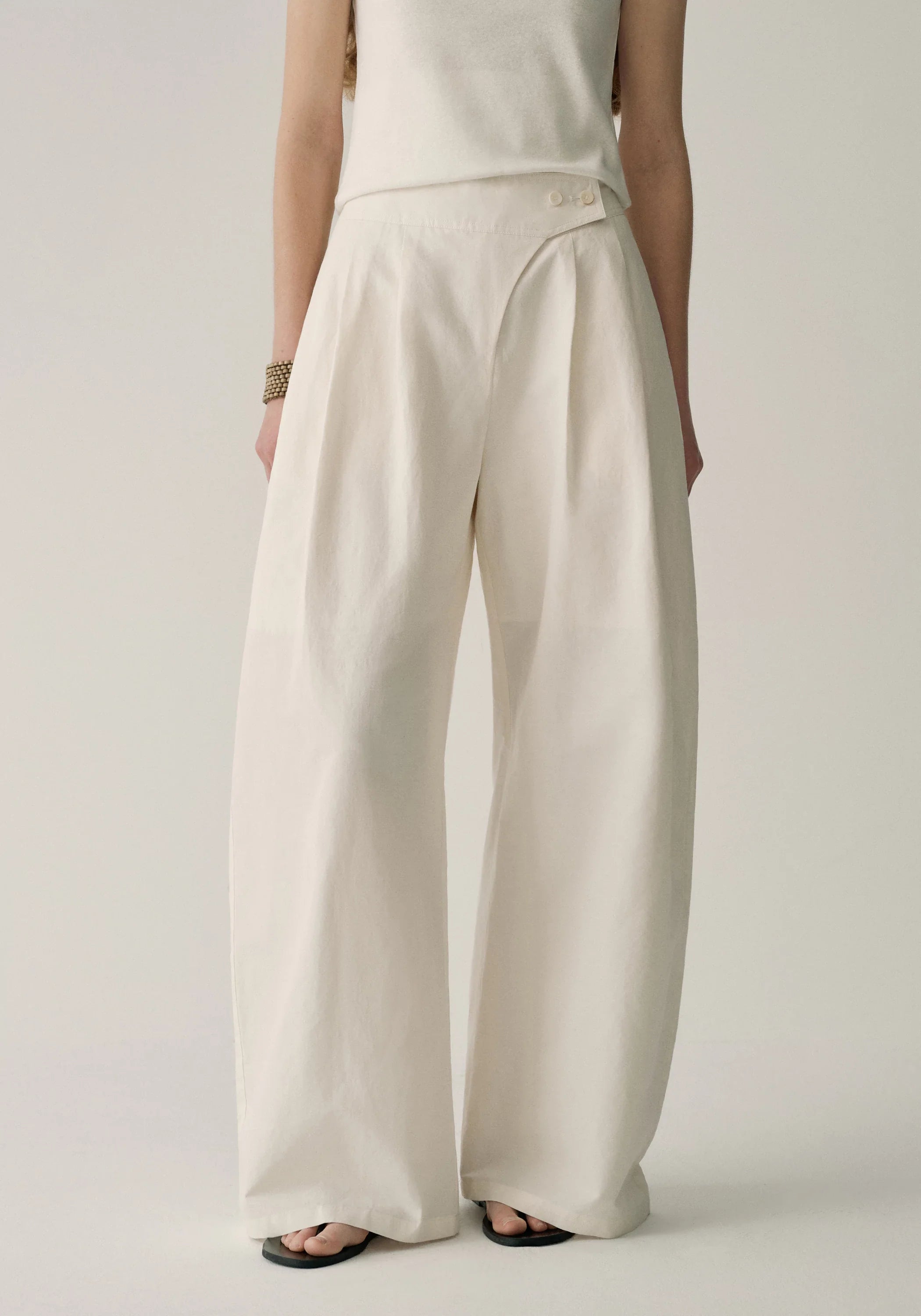 Asymmetric Cotton-linen Pants