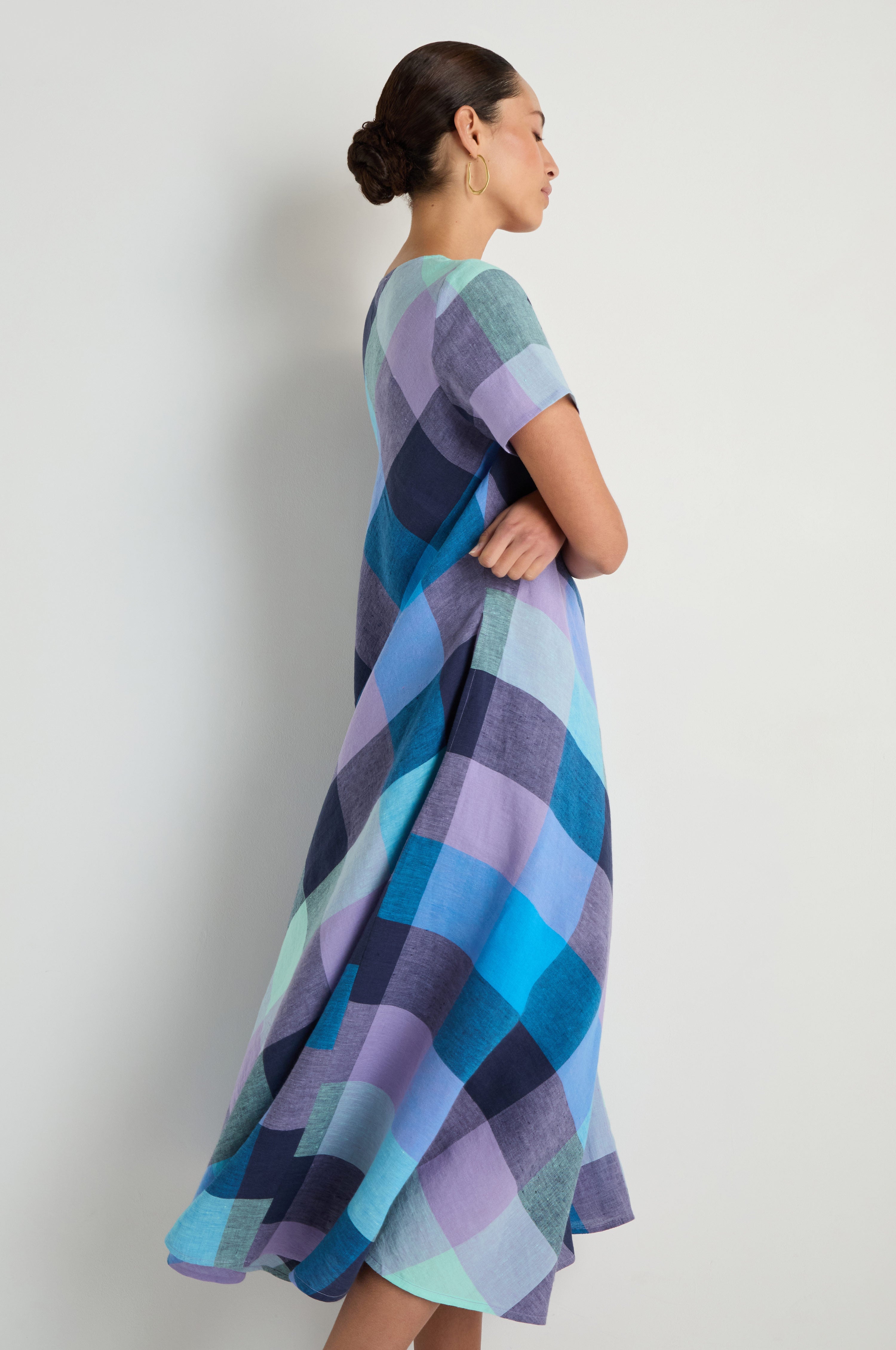Cross Dye Check Linen Maxi Dress