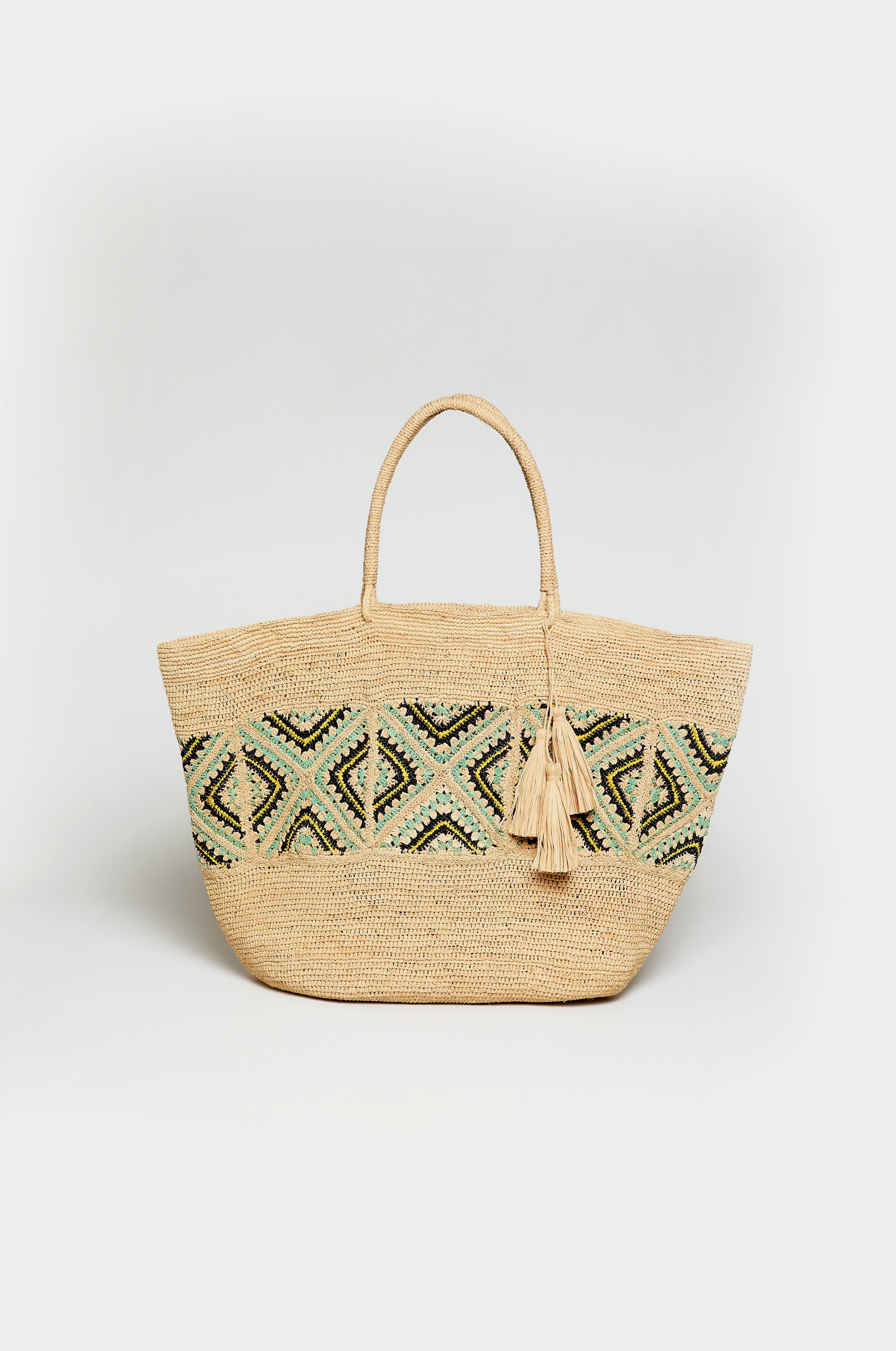 Handwoven Raffia Mosaic Bag