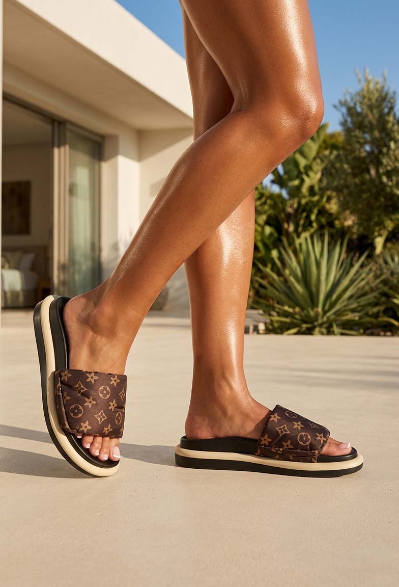 So Sassy Monogram Satin Sliders