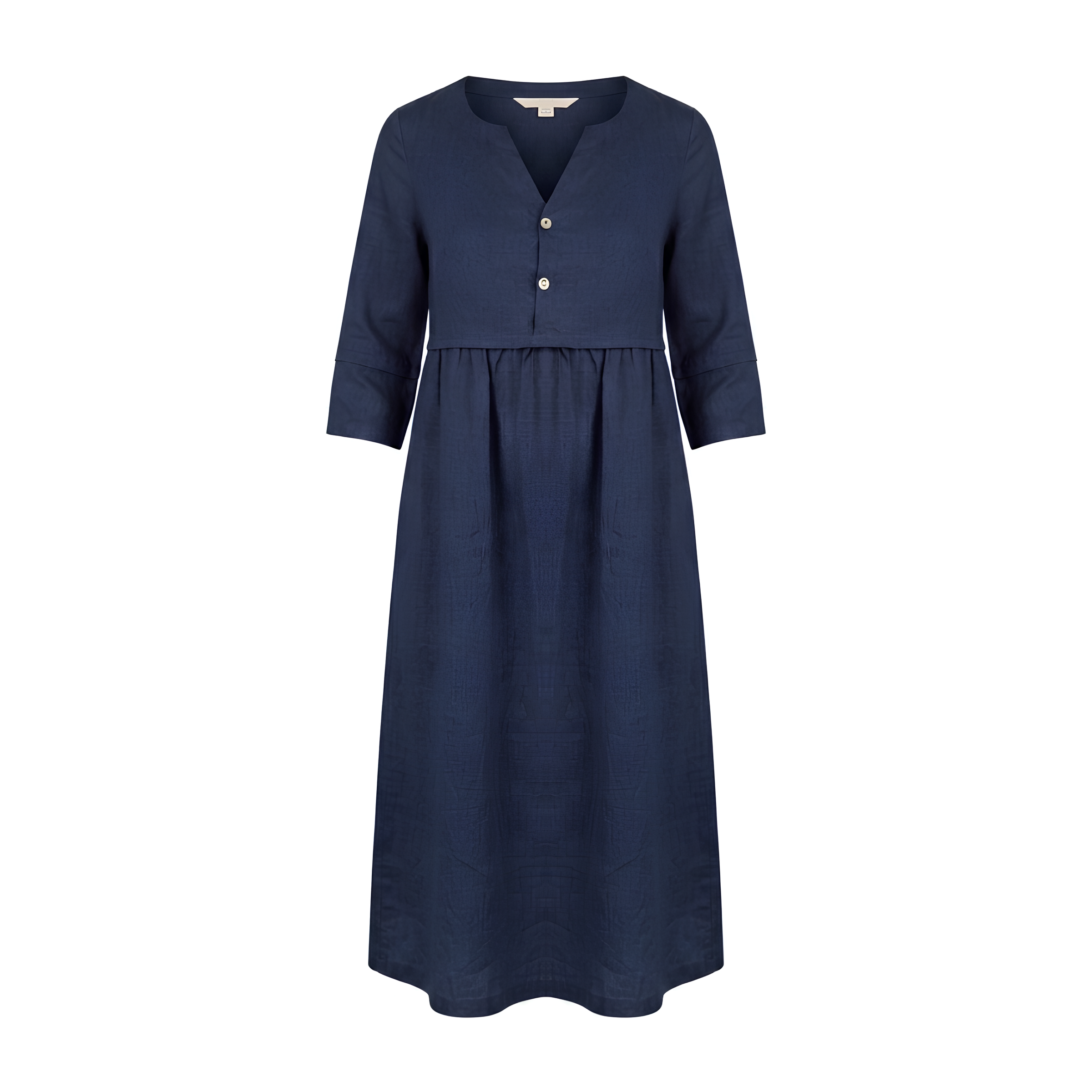 100% Linen Loose Fit Button Waist Gathered Midi Dress LUNA
