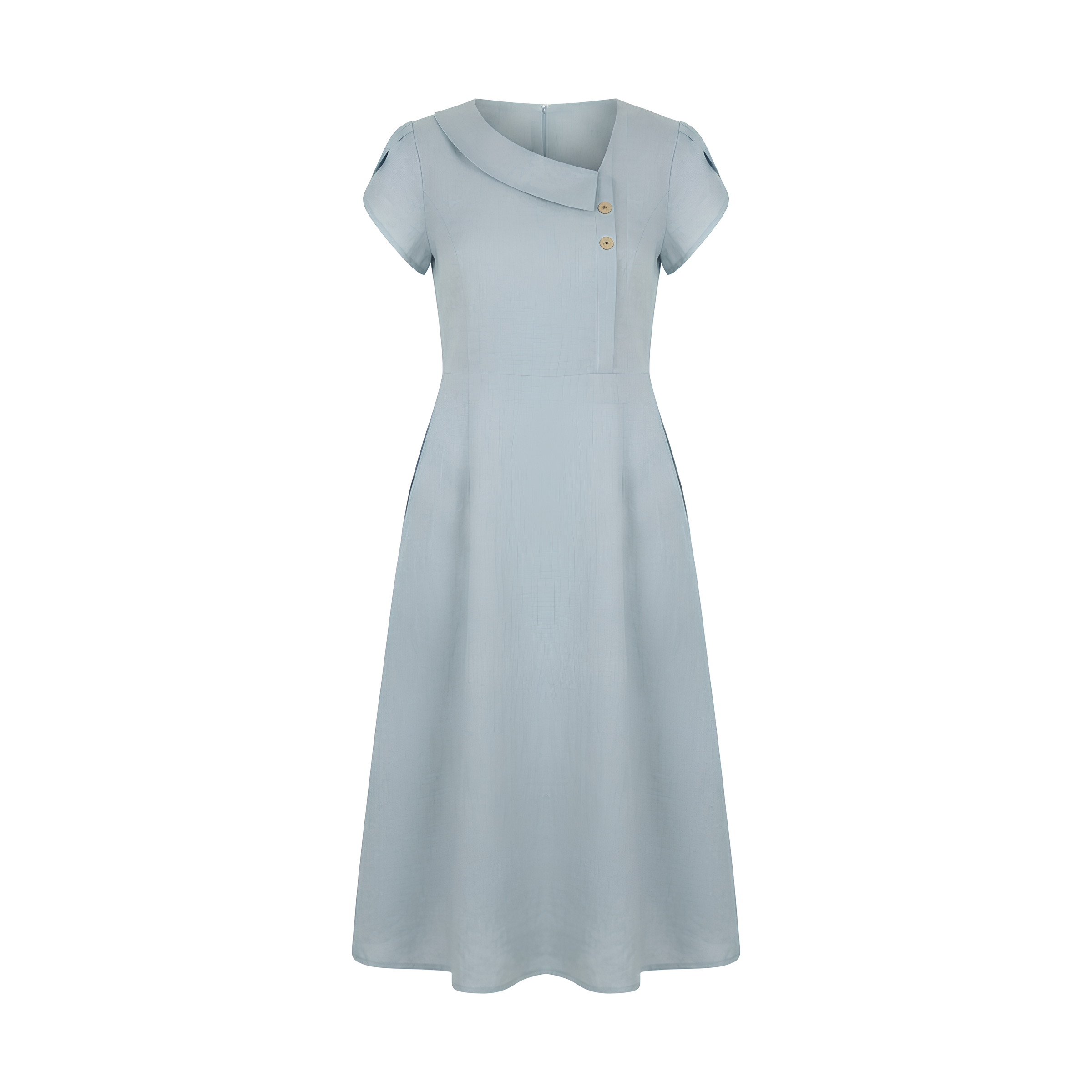 100% Linen Crescent Collar Flutter Sleeve Mini Dress FIONA