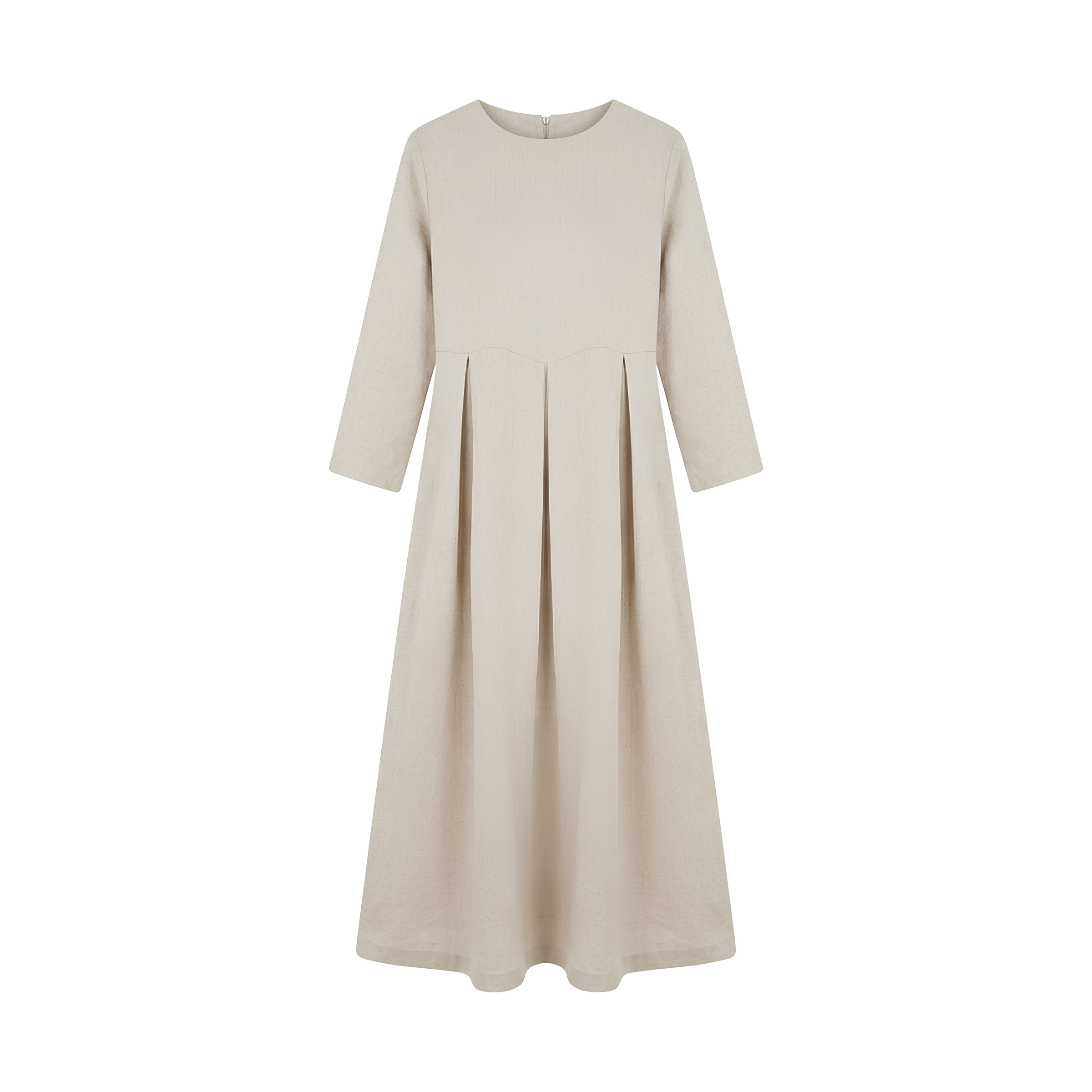 100% Linen Bateau Neck Pleated Midi Dress ABIGAIL