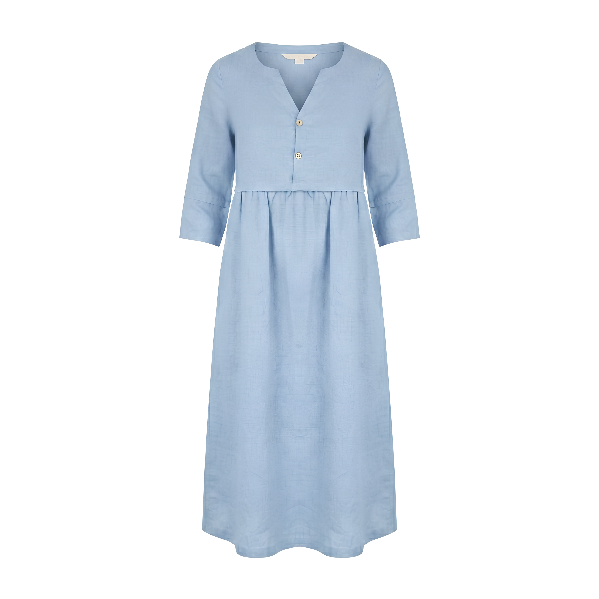 100% Linen Loose Fit Button Waist Gathered Midi Dress LUNA