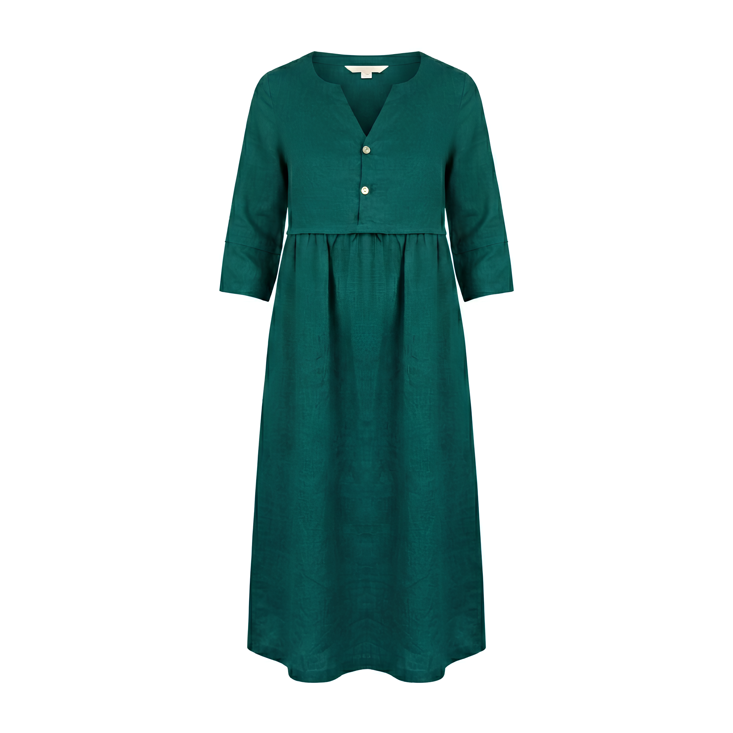 Button Waist Linen Midi Dress