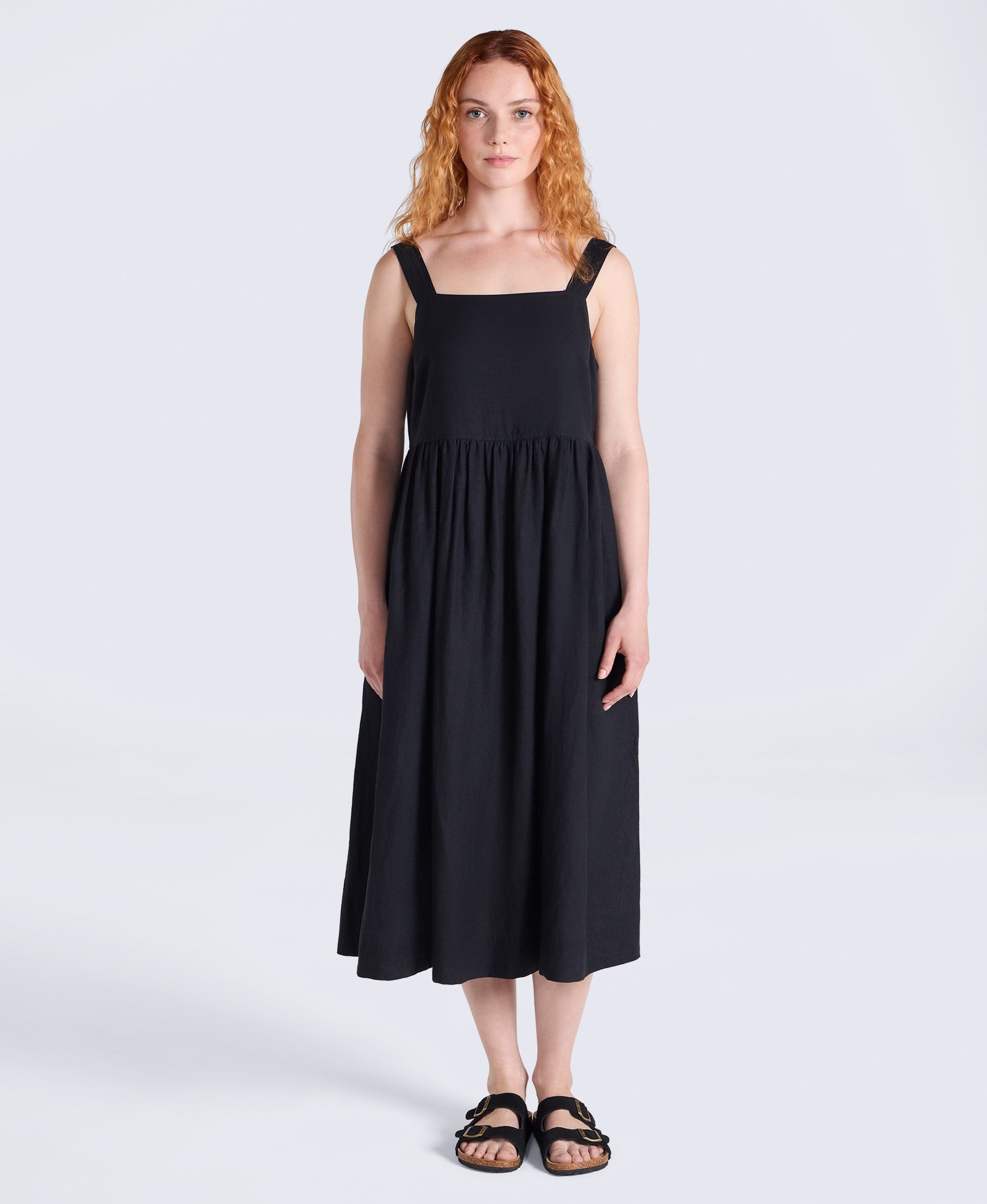 Linen Womens Midi Dress - Black