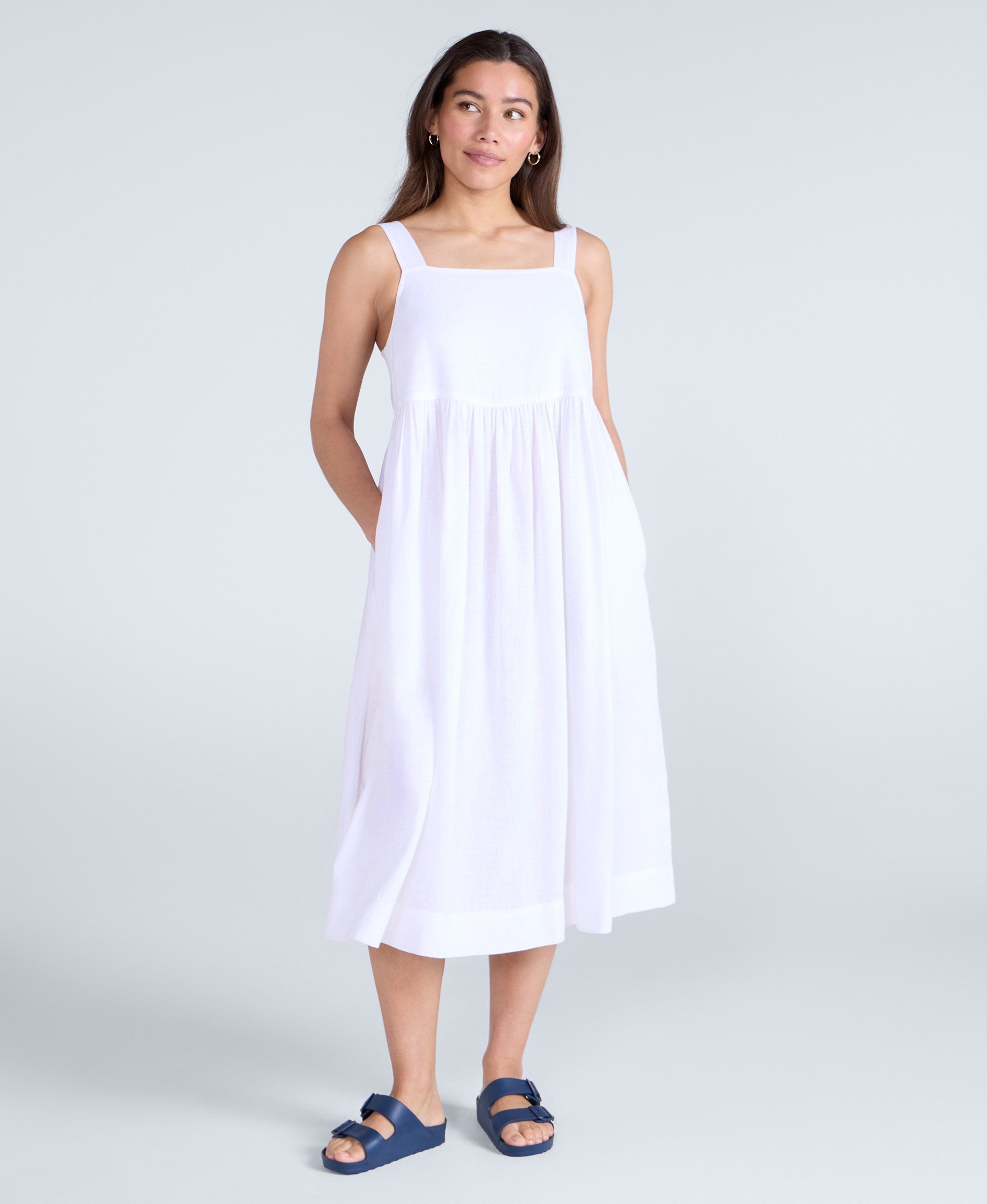 Linen Womens Midi Dress - White