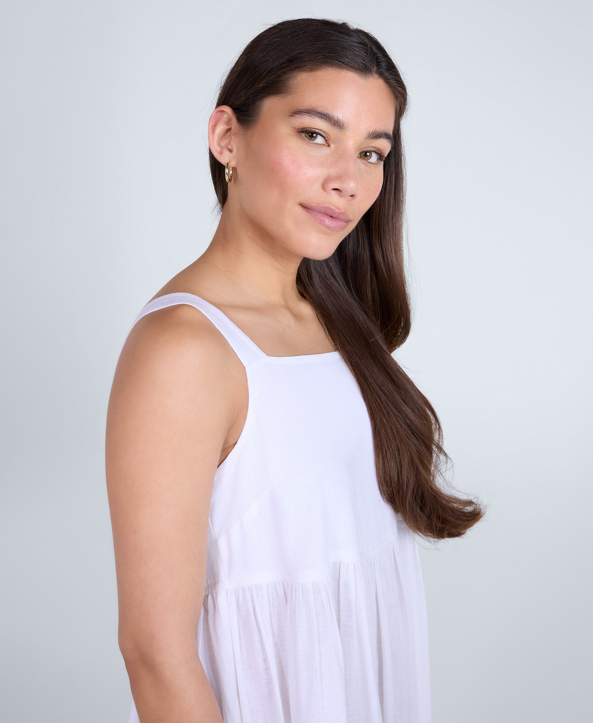 Linen Womens Midi Dress - White