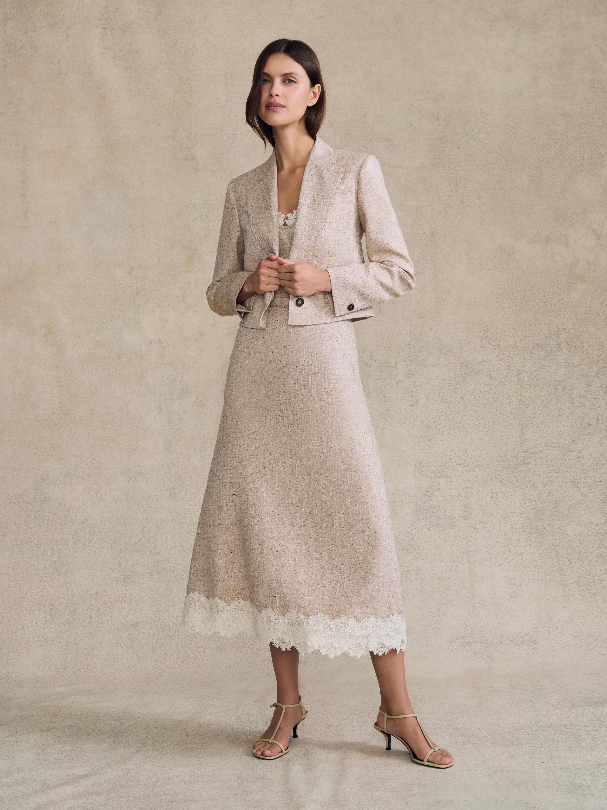 Cropped Single Breasted Jacket in Wool Silk