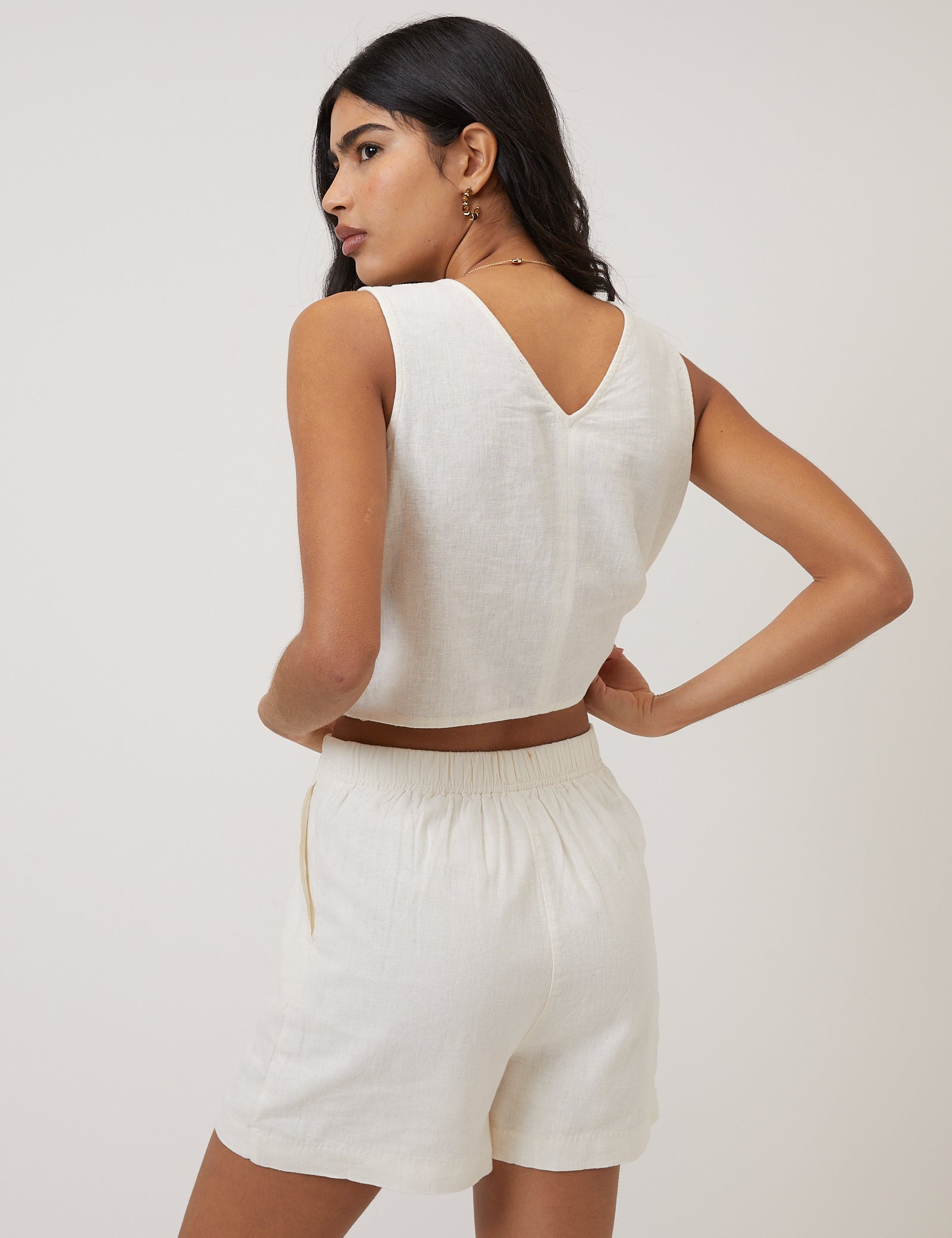Cream Linen-Blend Shorts