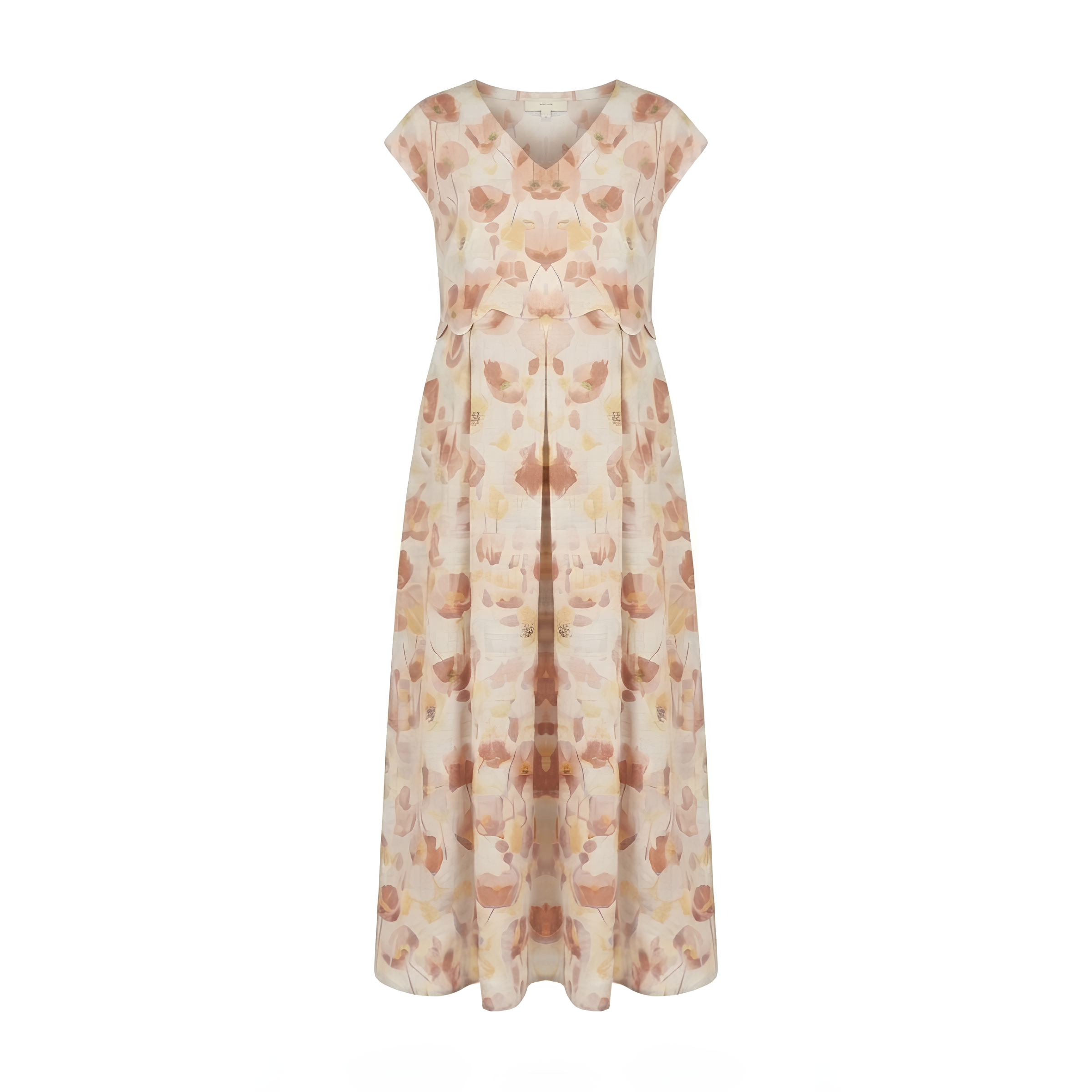 100% Linen Carnation Print Scalloped Waist Maxi Dress HARRIET