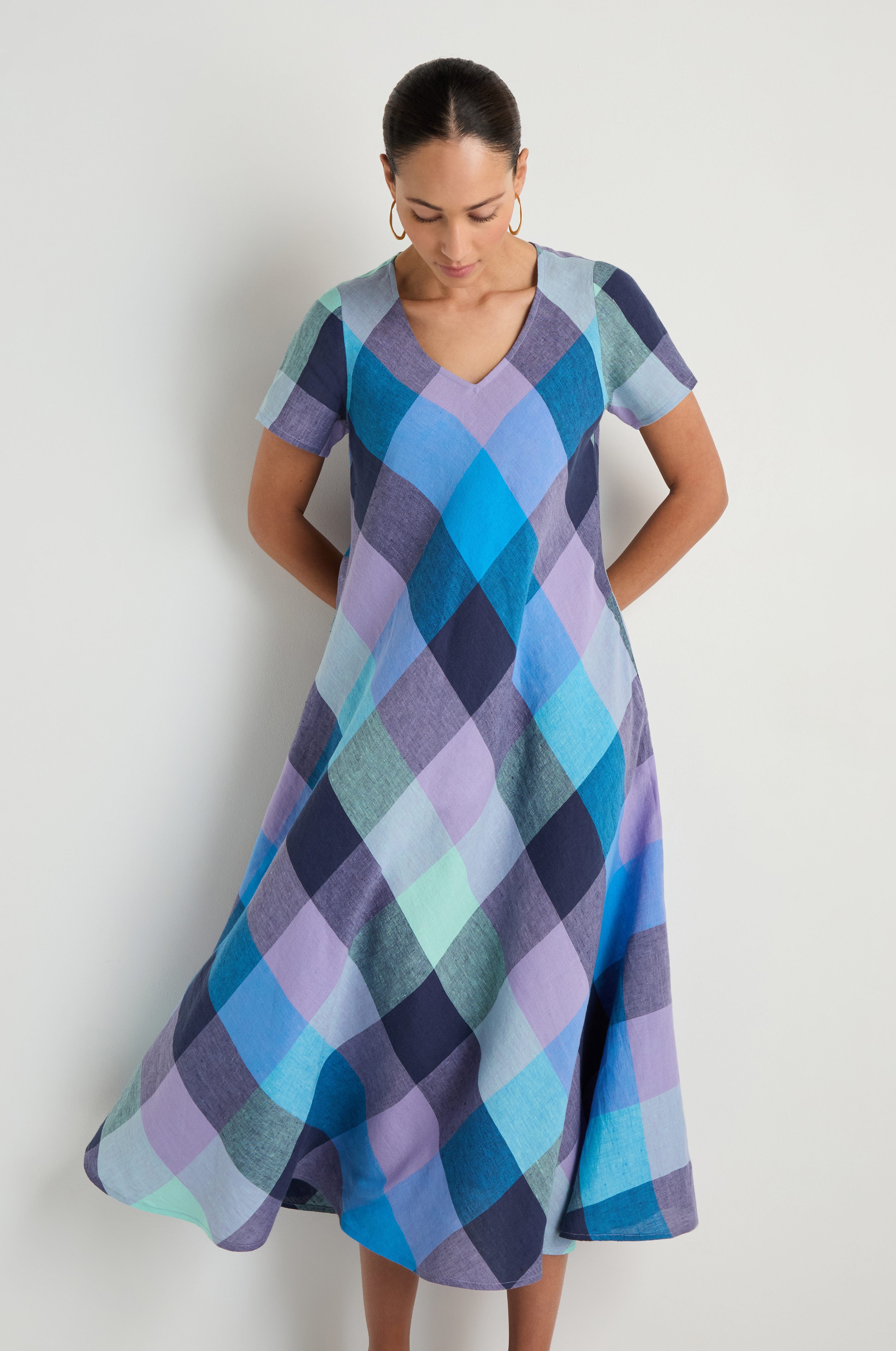 Cross Dye Check Linen Maxi Dress