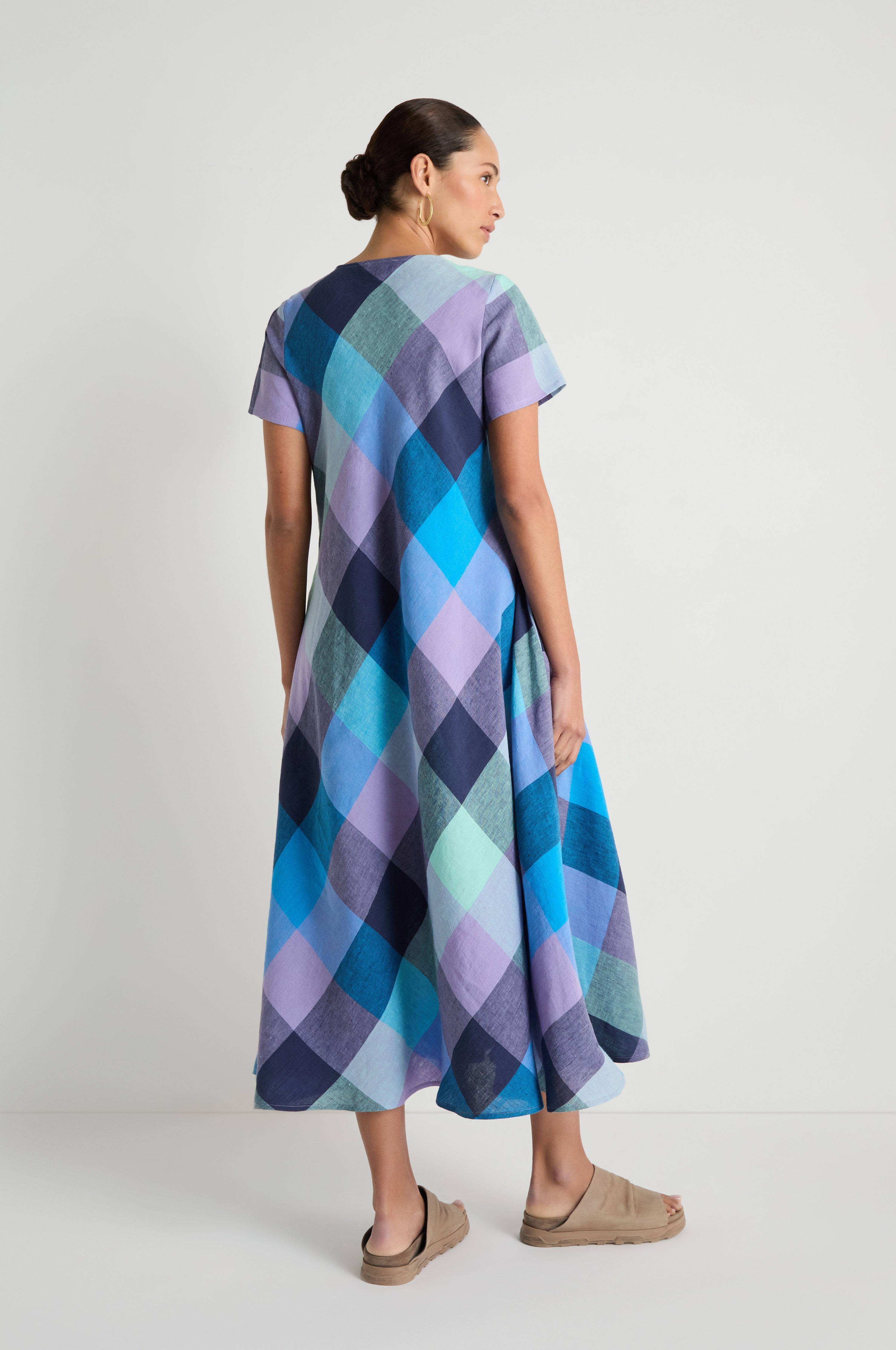 Cross Dye Check Linen Maxi Dress