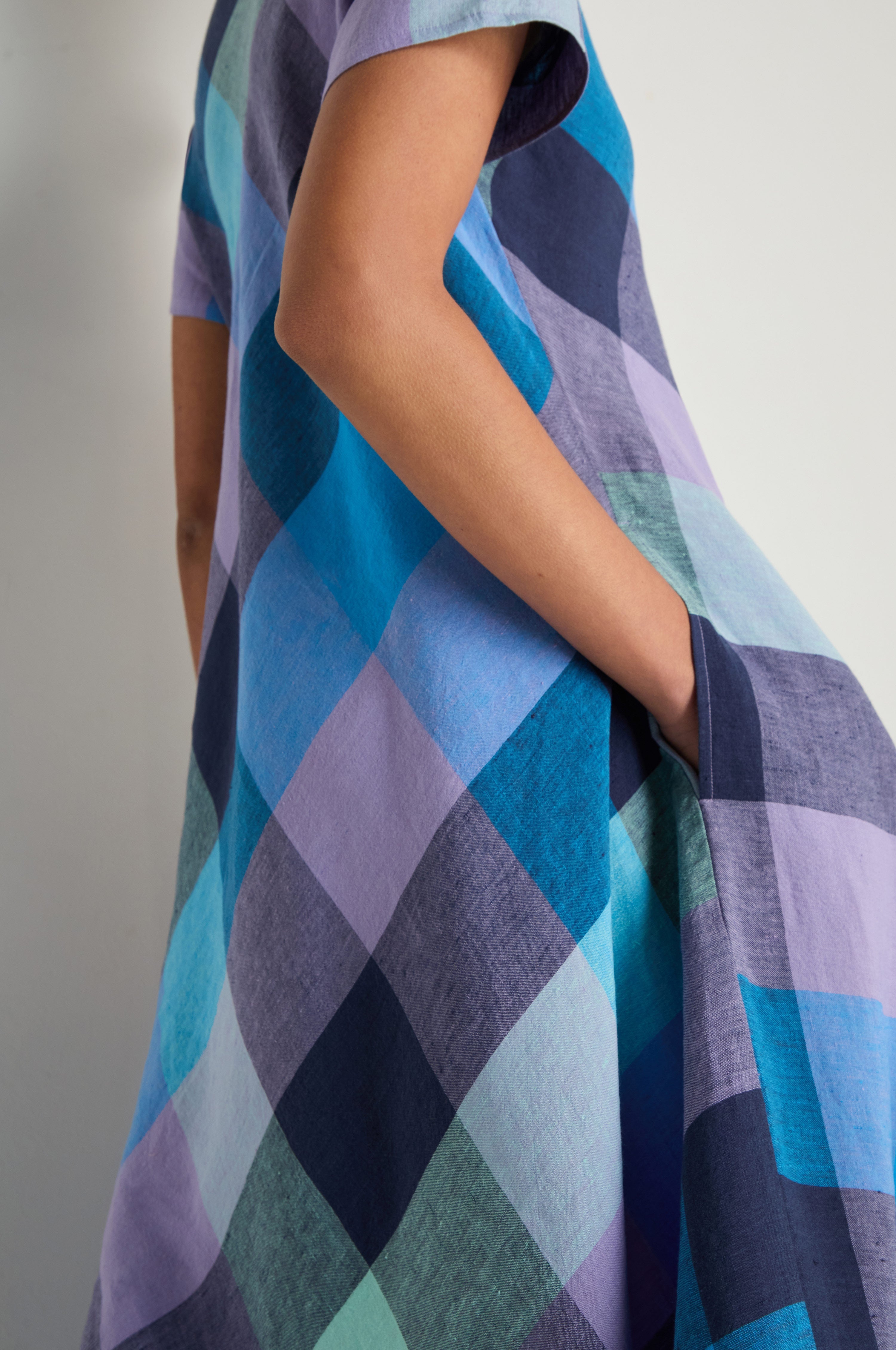 Cross Dye Check Linen Maxi Dress