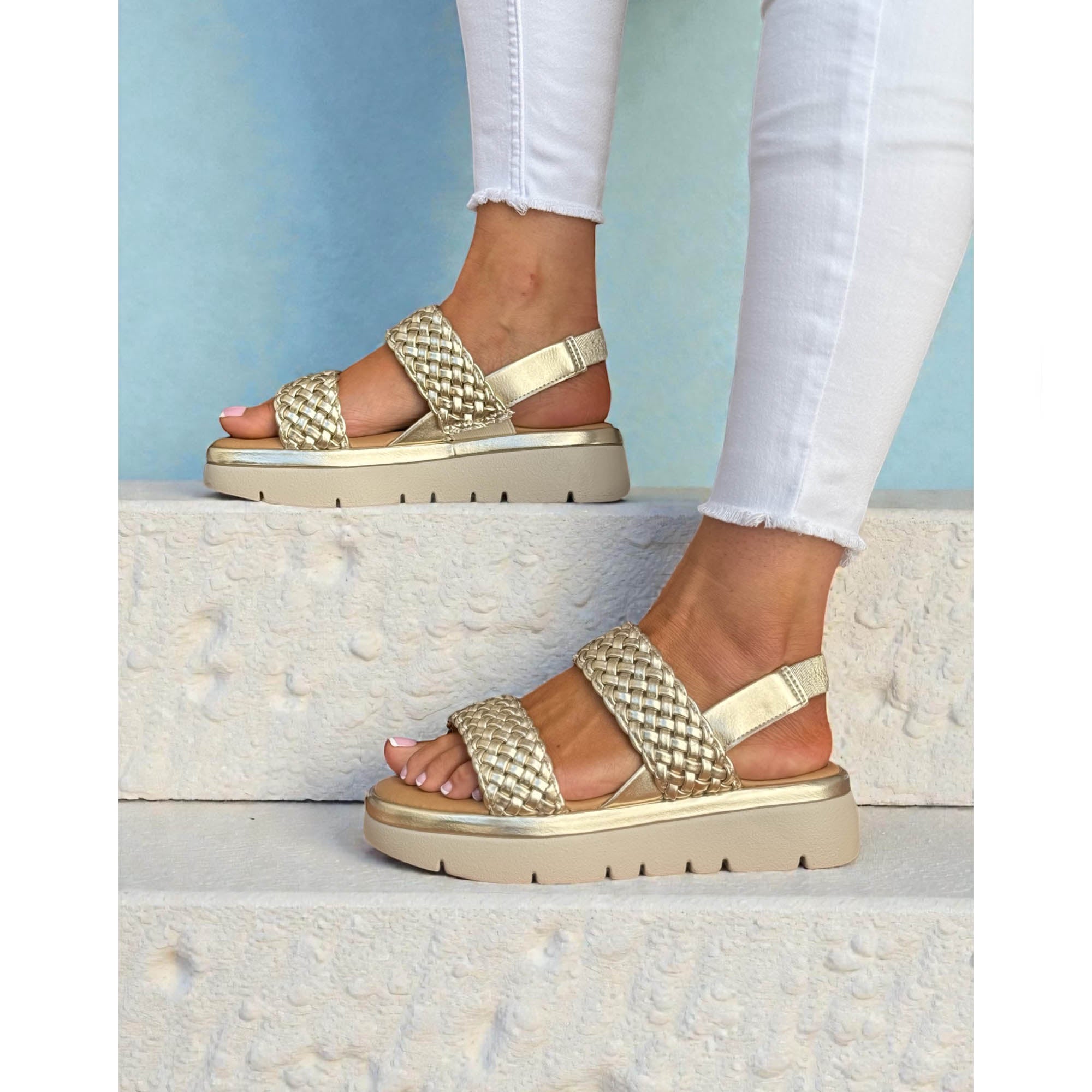 Lottie: Women's Woven Wedge Sandals - Gold