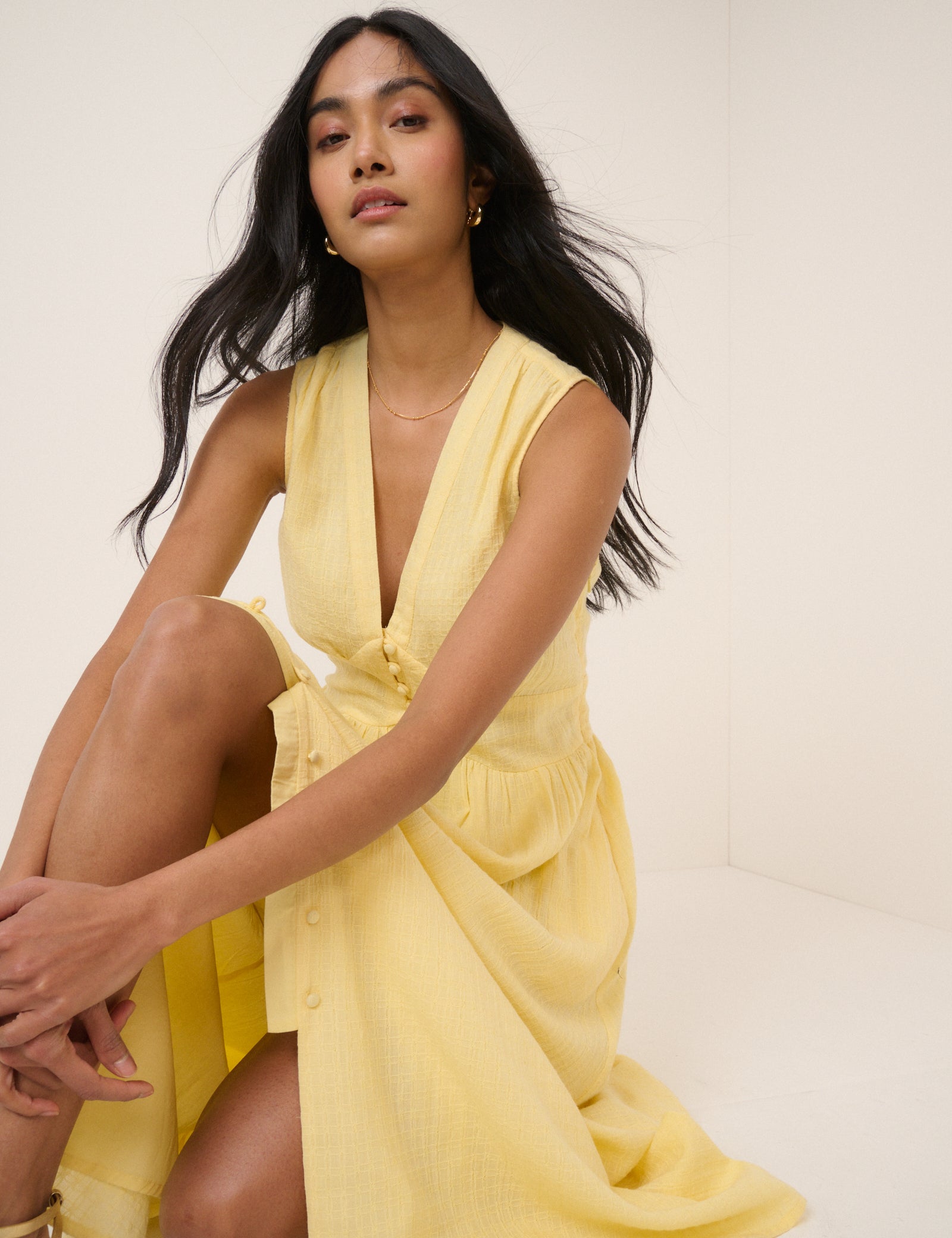 Butter Yellow Sleeveless Starlight Midi Dress