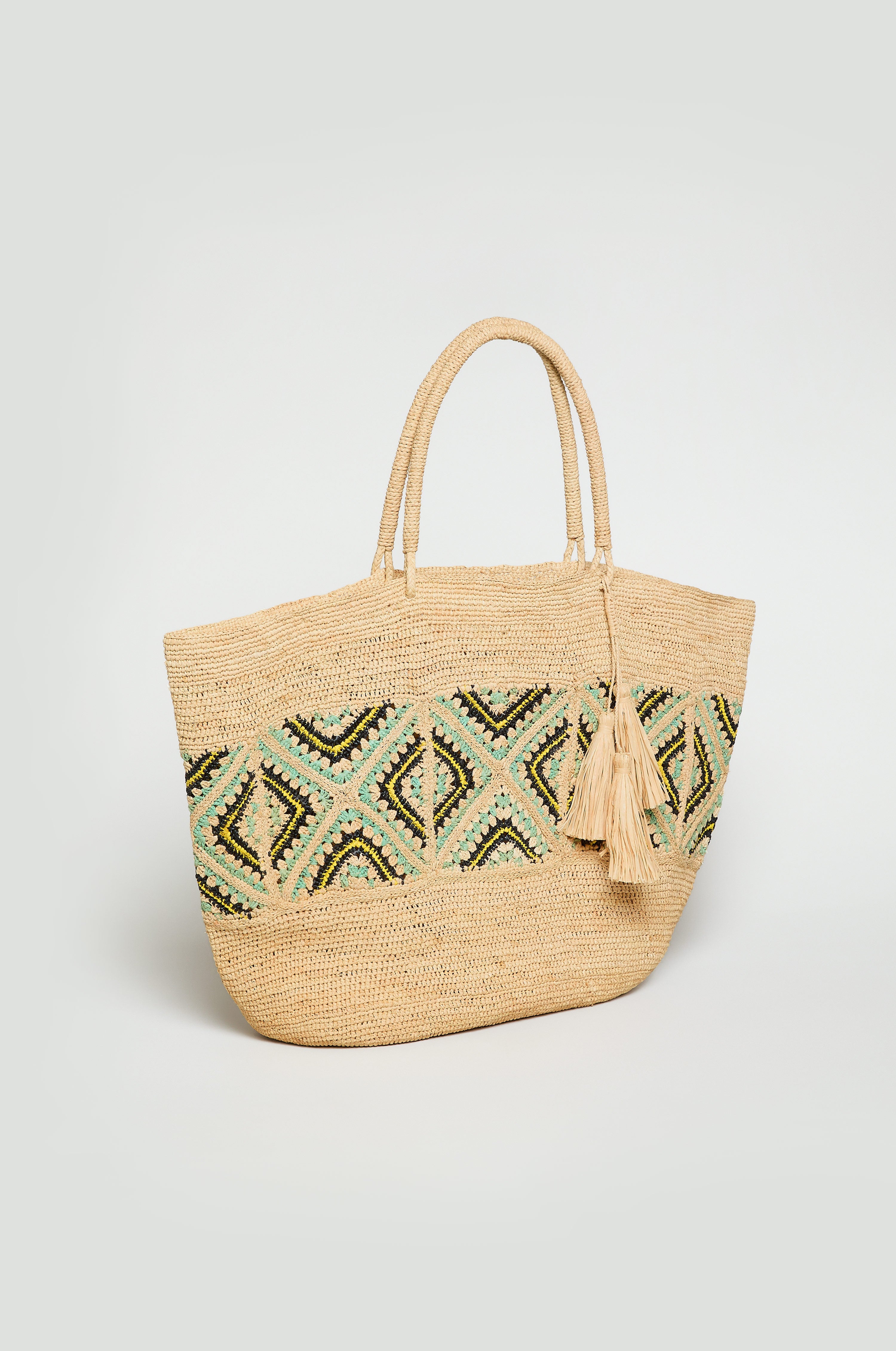 Handwoven Raffia Mosaic Bag
