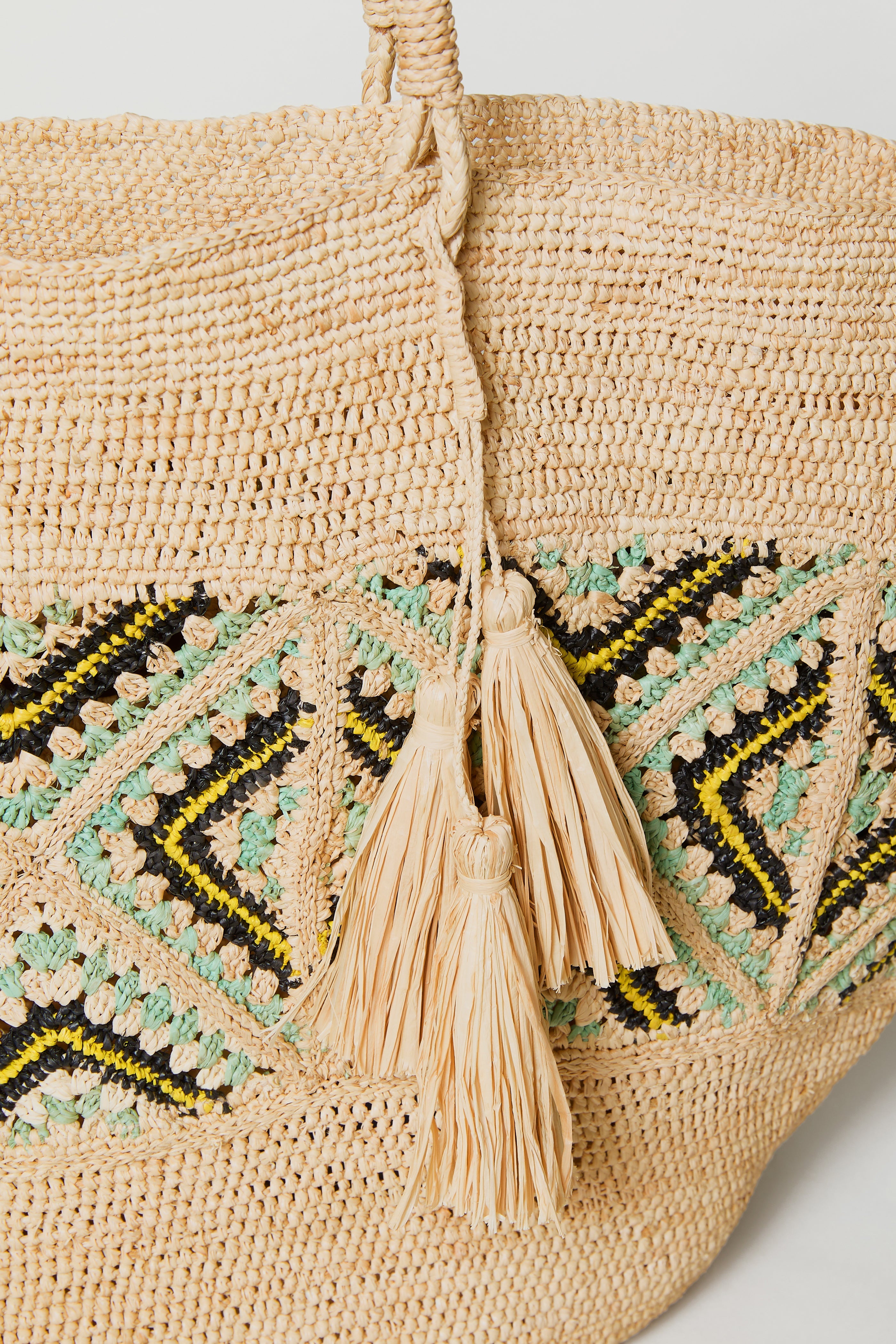 Handwoven Raffia Mosaic Bag