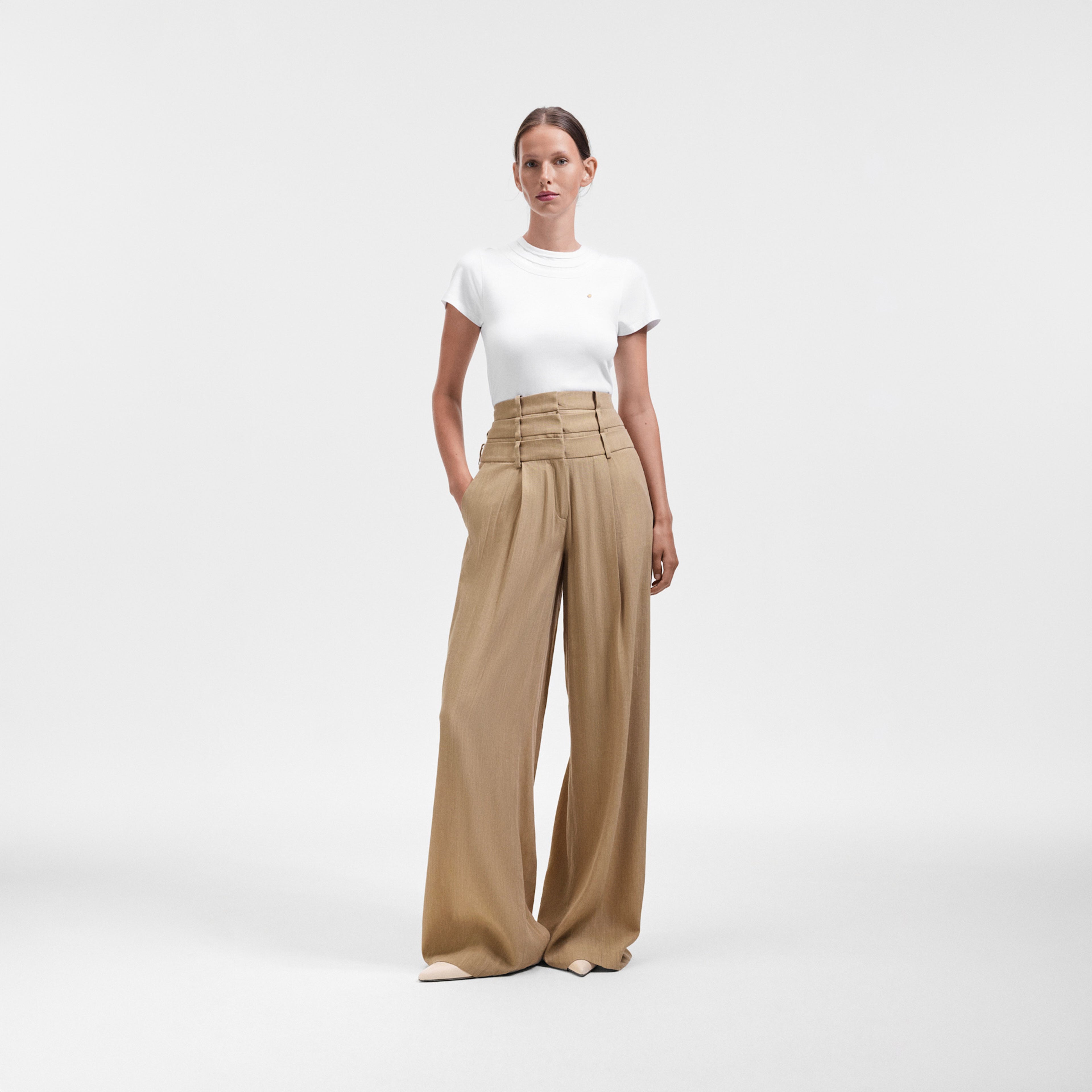 MULTI-LAYERED LINEN SILK BLEND TROUSERS